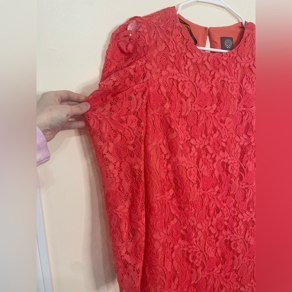 Vince Camuto Bright Coral Red Puff Sleeve MIDI Dress NWT - Picture 12 of 13